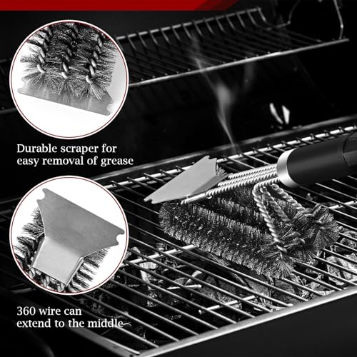 ZWMYF Brosse de nettoyage et grattoir pour barbecue – Brosse métallique pour barbecue – Nettoyeur de grille en acier inoxydable de 46 cm – Accessoires et outils de barbecue sûrs pour charbon – vue 4