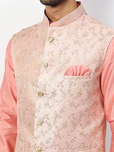 Image of Uri and MacKenzie Men's Silk Blend Regular Kurta Churidar Pyjama with Bundi Nehru Jacket /Waistcoat