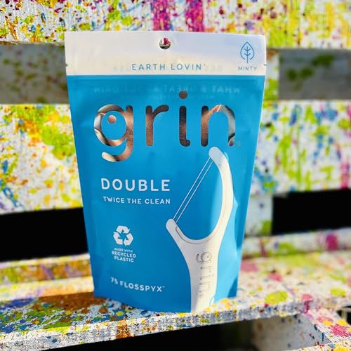 image for GRIN Double Flosspyx, Floss Picks, 75 Count, Dental Flossers, Minty Fl