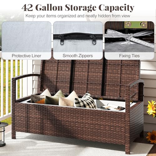 Image of Tangkula 42 Gallon PE Rattan Outdoor Bench with Storage & Cushions