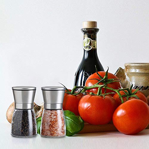 Image of Yugefom Salt and Pepper Grinder Set - Premium Stainless Steel Mills with Adjustable Coarseness - Salt Grinders and Pepper Shaker Mills Set of 2