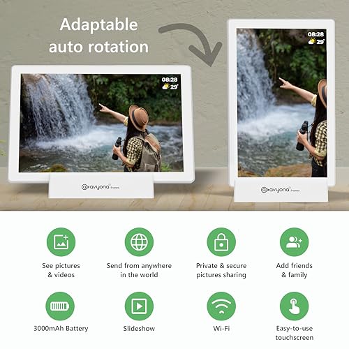 Image of Avyona 10.1 inch Smart WiFi Digital Photo Frame | 3000mAh Battery | 32GB Storage | HD IPS Touchscreen | Frameo App for Instant Sharing Photo & Video | Auto-Rotate, Frost White