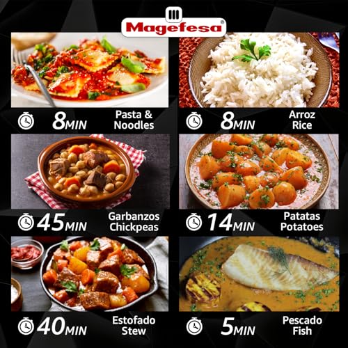Magefesa Star Recta - Pack Exclusivo Olla Express Tradicional 4 Litros + Cestillo + Libro de Recetas, Acero Inoxidable 18/10, Apta para Inducción - imagen 9