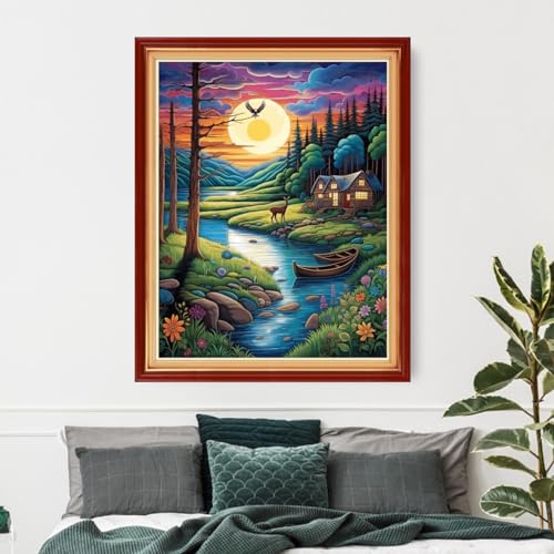 Image of Funxvoot Stamped Cross Stitch Kits Beginners Full Range of Embroidery Kits for Adults 11CT Embroidery Patterns Needlepoint Kits Printed Cross Stitch Kits-Sunrise Scenery 16x20 inch
