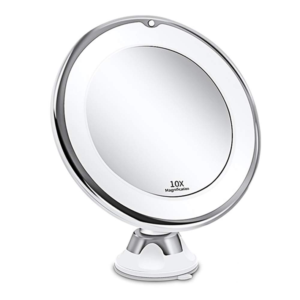 Espejo de Baño Mujer, Espejo Maquillaje con luz LED Aumento 10X, con Rótulo Giratorio Ajustable y Ventosa, a Pilas, White