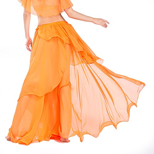 Royal Smeela Chiffon Fairy Belly Dance Skirt For Women Tribal Belly Dance Skirts High Split, One Size, 11 Colors Orange #TOP2