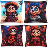 4 pack fundas de cojín para Día de Muertos bajan de precio + cupón adicional Juego de 4 Fundas de Almohada de Halloween con Diseño de Tela de Araña Negra,Decoración de Fundas de Cojín de Lino para...
