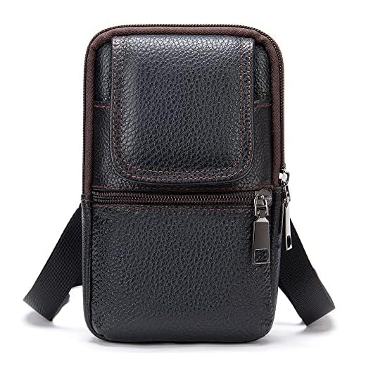 Bolsa de ombro de couro masculina, bolsa de cintura para celular, bolsa mensageiro de negócios, bolsa transversal com alça ajustável, Preto, Small, Retrô