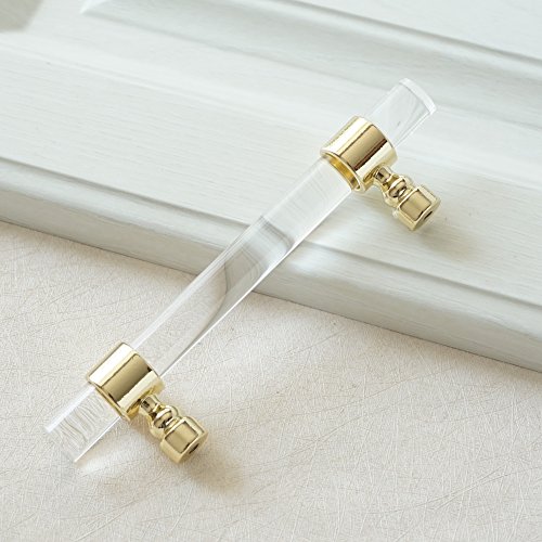 Lbfeel 5.5" Lucite Drawer Pulls Acrylic Kitchen Cabinet Handles Vanity Knob Gold Dresser Handles 140 Mm #TOP1