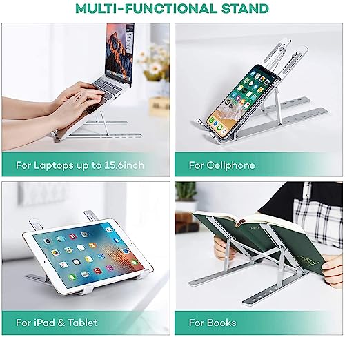 Image of Aluminium Laptop Stand Foldable Design, Anti-Slip Silicone Rubber Pad with 7 Angle Adjustment Stand Compatible for Laptop, MacBook, Smart Phone, Tablet (Silver)