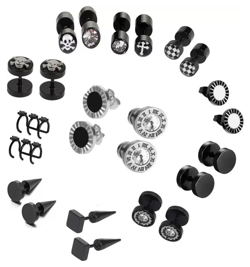 STRIPES® essentials Dumbbell Black Stud Earring For Women and Girls, Metal Stainless Steel, Alloy Stud Earring For Men and Boys (Any 2 Pairs) (B0CY5JHPWN) Amazon Price History, Amazon Price Tracker