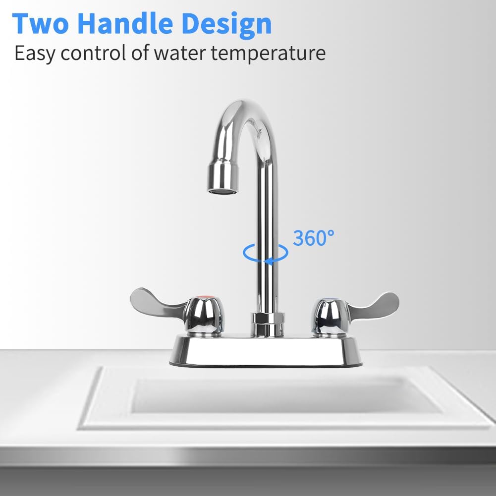 4 Inch Center Commercial Bar Sink Faucet with 3-1/2" Gooseneck Spout, Dual Lever Handles Deck Mount Bar Sink Faucet for Kitchen Laundry Restaurant, Brass Constructed - Image 5