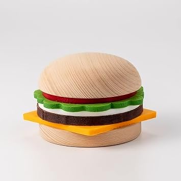 Gourmet Burger Coaster Set - 5 Wool Felt Coasters, 2 Beechwood Bun Holders