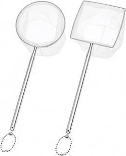 2 PCS Round and Square Fine Mesh Net Aquarium Shrimp Net for Fish Tank with Long Extendable Stainless Steel Handle Small Fish Nets for Fishes Shrimp Tank Pond Creek Food Residue Debris