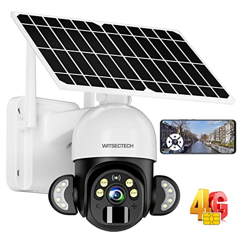 Witsectech 4G Lte Cellular Security Camera With Sim(Verizon At&T T-Mobile) Solar Outdoor Camera 2K Live Video，360° Ptz，Night Vision,Spotlight，Pir Motion Alerts，Cloud Storage- No Wifi Camera #TOP27