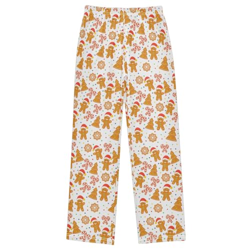 Pfrewn Christmas Winter Pajama Pants Christmas White Gingerbread Man Cookies Long Sleep Lounge Bottoms for L