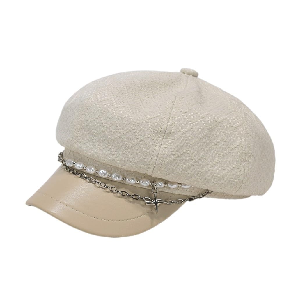 Chapeau octogonal bicolore à visière cuir et ornements perlés féminins