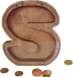 Wooden Money Bank Personalized Letters Coin Bank Text Engraved Money Box Wooden Coin Bank ​Gift for Kids Christmas Birthday Gift Home Decoration (S)