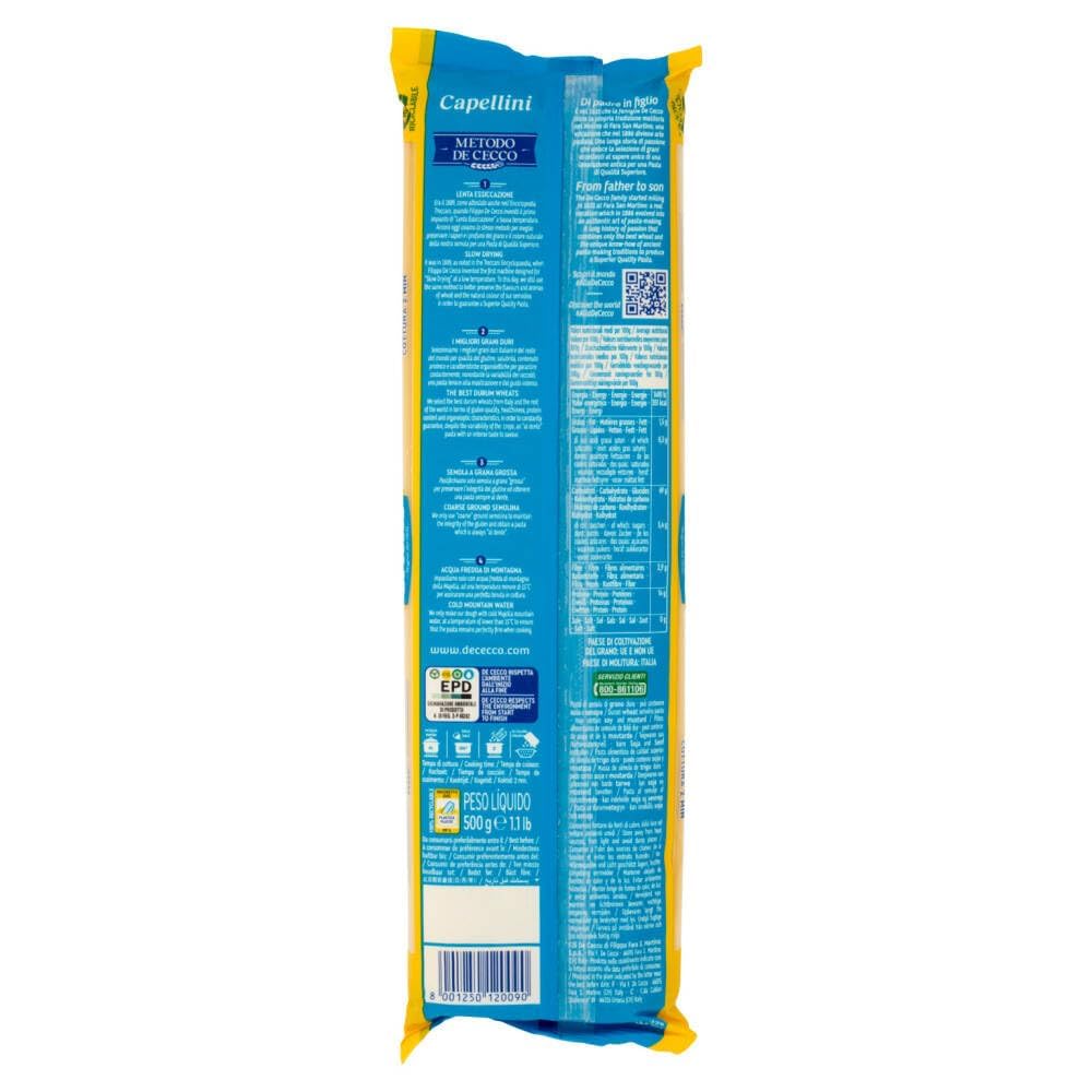 Italian Gourmet De Cecco Capellini Nr. 9 – Italienische Pasta aus Hartweizengrieß, extra feine Nudeln (Angel Hair), ca. 2 Min Kochzeit, langsam getrocknet 24 x 500 g + Italian Gourmet polpa