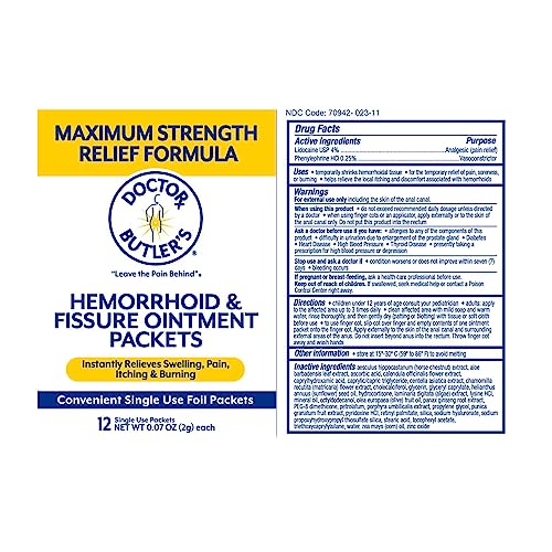 Doctor Butler'S Maximum Strength Hemorrhoid & Fissure Ointment 12 To-Go Packets - Instant Pain Relief Hemorrhoid Treatment With Lidocaine thumb #5
