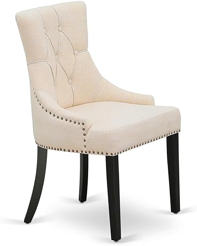 Miniatura 5 de East West Furniture FRP1T02 Friona Parson - Juego de 2 sillas de comedor con botones copetudos y ribete de cabeza de clavo, color beige claro, juego