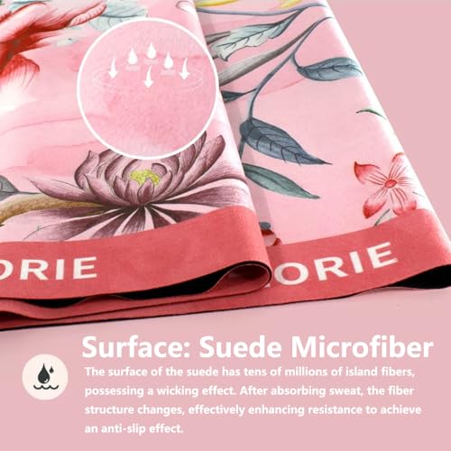 The Ultimate Grip Yoga Mat Towel for Women | Zero-Slip Natural Rubber Backing | 72"x26.7" Absorbent Suede Microfiber Pro-Grade Hot Yoga Towel | 1mm Ultra-Thin & Foldable for Pilates, Travel (Floral) by Yagizaai - Image 4