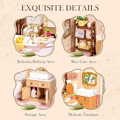 ROBOTIME Super Creator Toy Building Set DIY Miniature House Kit with LED Tiny Room Making Kit Expandable Plastic Craft Toy for Creative Play Home Decor Unique Hobby Gift (Pop Bubble Bathroom)