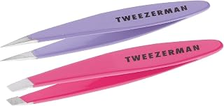 Tweezerman Mini Slant & Point Tweezer Set - Precision Travel Tweezers for Eyebrows & Facial Hair Grooming