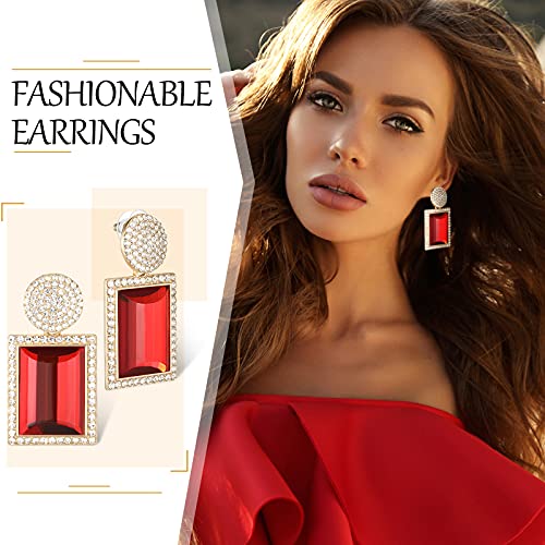 6 Pairs Rhinestone Rectangle Dangle Earrings Geometric Statement Earrings Bohemian Crystal Drop Earring For Women Girls #TOP5