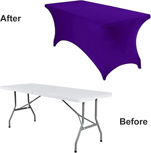 Miniatura 318 de Paquete de 2 manteles rectangulares impermeables de elastano, 6 pies, color negro, elástico, resistente a las manchas, para todas las estaciones