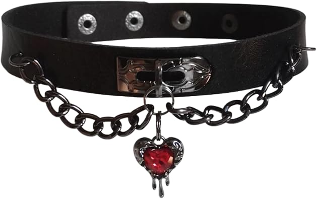 Gothic Black Leather Choker Necklace for Women Vintage Bat Wing Cross Heart Pendant Necklace Punk Y2k Tassel Chain Necklace Dark Vampire Witch Lolita Halloween Costume