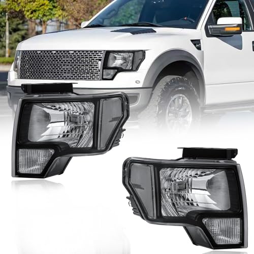 Fullux Headlights for 2009-2014 Ford F150 Pickup F-150 2010 2011 2012 2013 Clear Reflector Black Housing by Fullux - Used condition - US$92.99