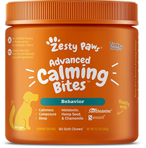 Zesty Paws Calming Chews for Dogs - Composure & Relaxation for Everyday Stress & Separation - with Ashwagandha, Organic Chamomile, L-Theanine & L-Tryptophan – Turkey Melatonin - 90 Count #1