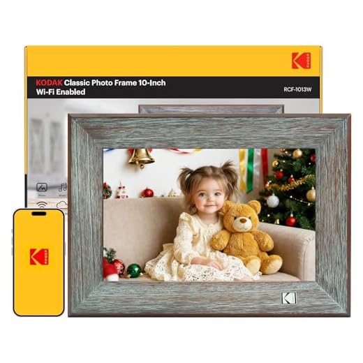 KODAK Klassisk digital fotoram trä 1013 W, 10 tums pekskärm elektronisk bildram Wi-Fi-aktiverad, molnlagring, 16 GB internt minne med bild musik video funktion etc.