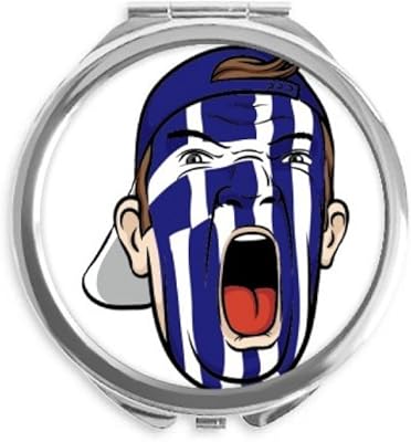 Greece Flag Makeup Head Screang Cap Hand Compact Mirror Round Portable Pocket Glass