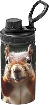 12 Oz Water Bottle Stainless Steel Vacuum Insulated Sports Flask Squirrel Funny Animal Water Bottles With Leakproof Spout Lid Lightweight Hot Cold Retention