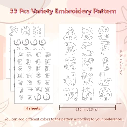 Image of Peacoblue Water Soluble Embroidery Patterns for Beginners, 26 Christmas Letters Santa Claus 4 Sheets with 80pcs, Wash Away Embroidery Pattern Stabilizer for Hand Sewing Lover Women Adults