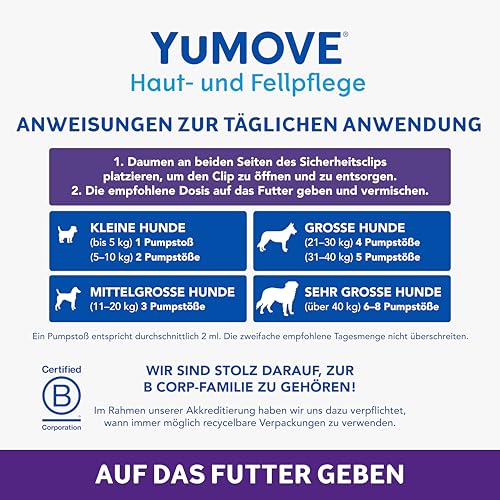 YuMOVE Haut Und Fell Hund Öl 500 ml - Für Showhunde & alle Rassen - Fördert glänzendes Fell und gesunde Haut bei Hunden - Mit Omega-3 und -6 - Kaltgepresste Öle für natürliche Hautpflege bei Hunden