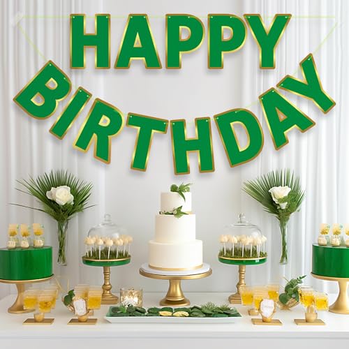 image for LITAUS Happy Birthday Banner 9ft Green - Pre-Strung No DIY Backdrop Si