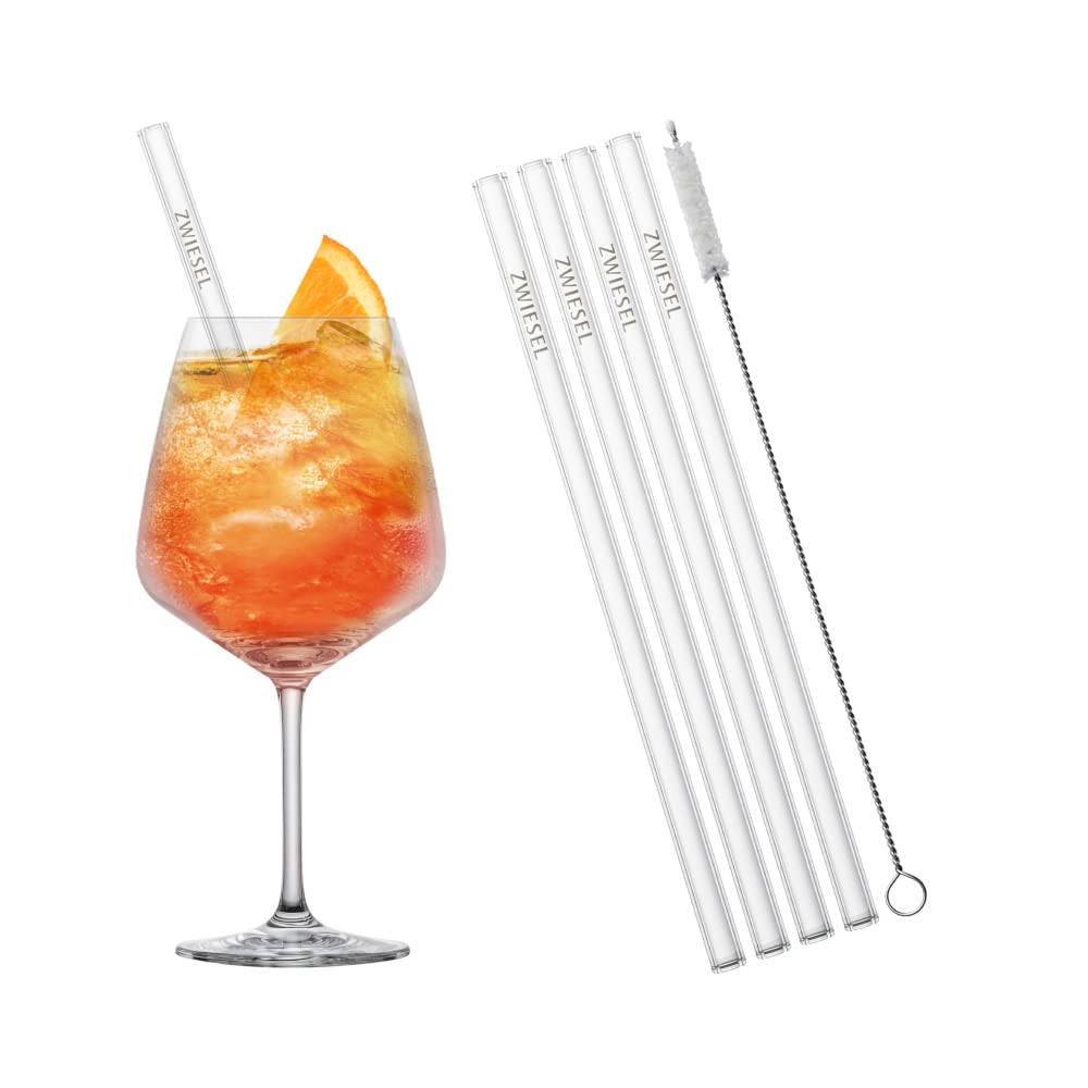 SCHOTT ZWIESEL After Work Drinks Taste, Set of 4 Cocktail Glasses, 4 Glass Drinking Straws and 1 Cotton Brush, Dishwasher Safe Tritan Crystal Glasses, Made in Germany (Item No. 130014)