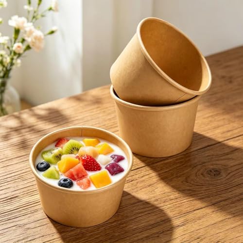 50 sztuk kartonowych kubków do lodów, 230 ml, brązowe kubki papierowe, kubki deserowe, miseczki deserowe z papieru kraft, kubki do lodów, zupy, jogurtu, cukierków