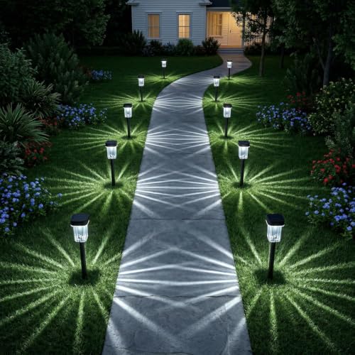 Image of BITPOTT Solar Pathway Lights Outdoor Waterproof Bright Garden Lights Solar Powered Auto On /Off, Dusk to Dawn Up to 12 Hrs Solar Landscape Lights for Yard Lawn (T58 Square Lawn Light (White), Pack 8)