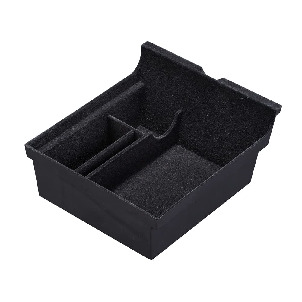 JSCARLIFE Center Console Organizer Tray Compatible with 2021 Tesla Model 3 Model Y, Interior Accessories Upgrade Flocked Armrest Hidden Drawer Storage Box (Black-2)