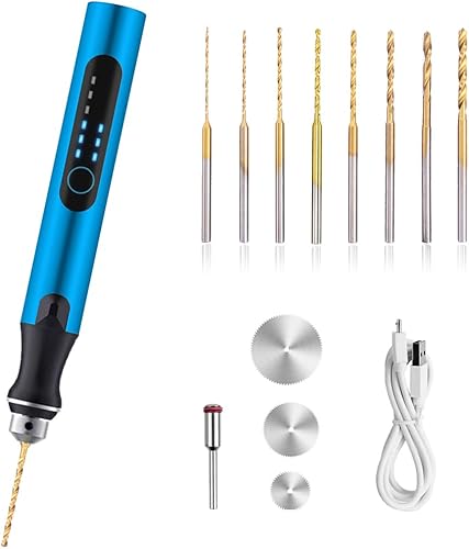 Miniatura 1 de Mini taladro inalámbrico de 3 velocidades con 8 brocas pequeñas, tornillo de banco eléctrico recargable, juego de brocas de micro resina para