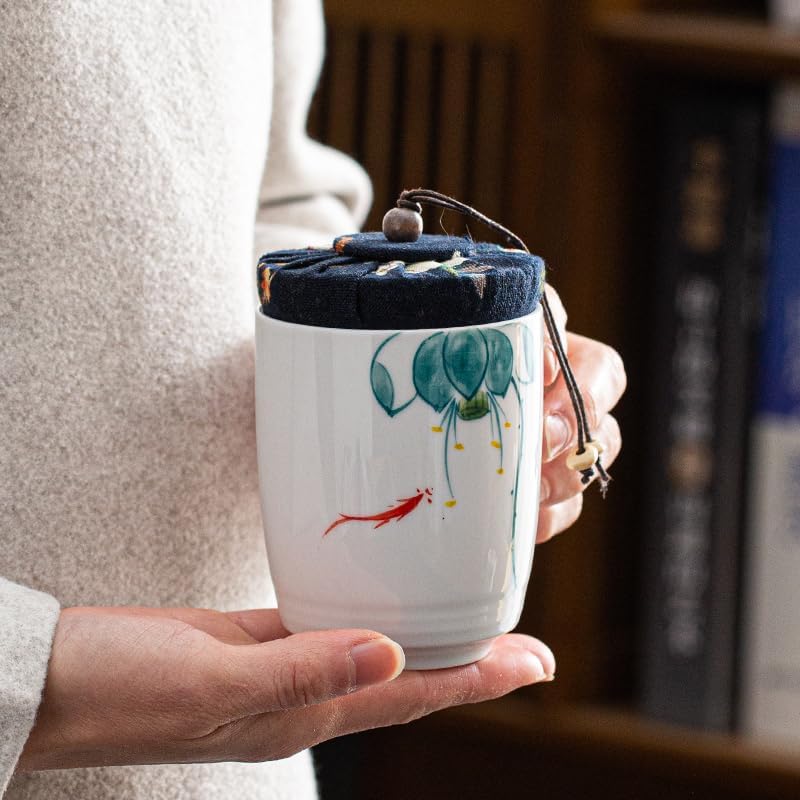 ティーオーガナイザーとストレージ レトロセラミックティーキャニスターポータブルトラベルストレージキャニスターオフィスコーヒーキャニス