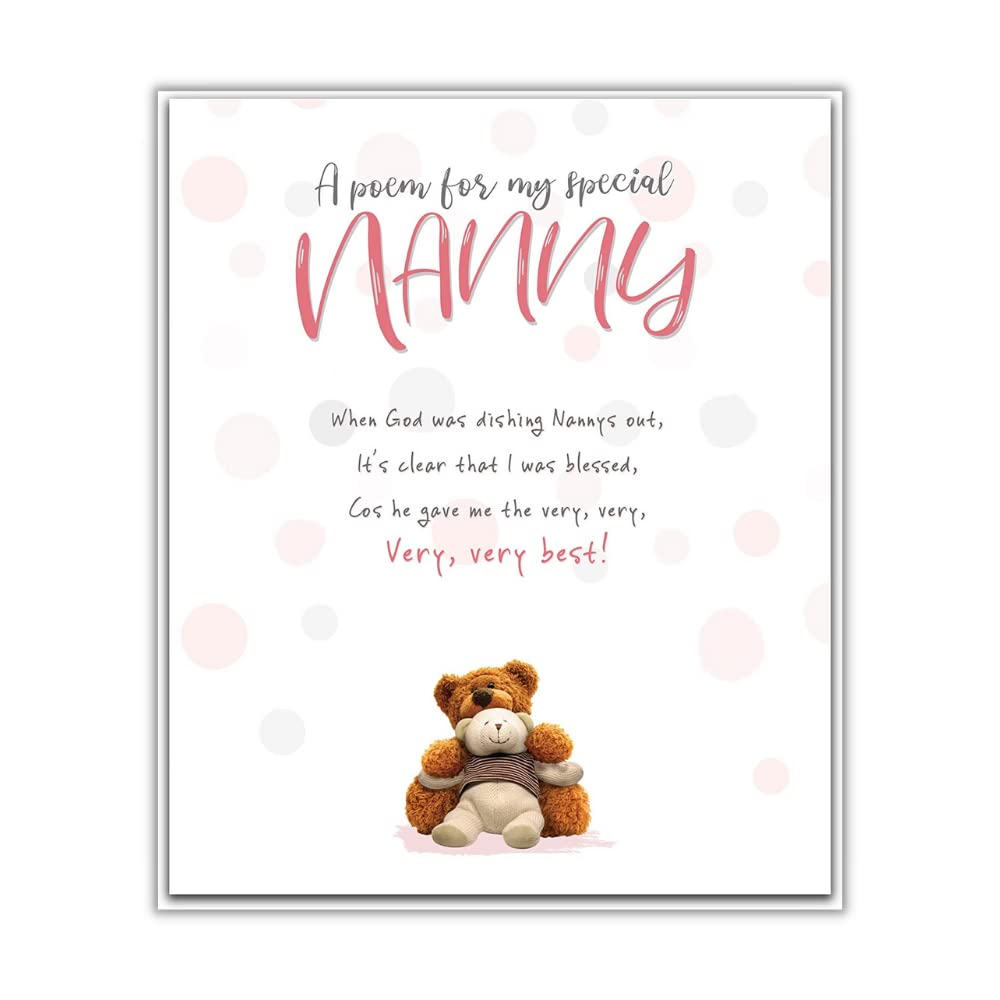 Emotional Rescue Mother's Day Card, A Poem for My Special Nanny, Mothers Day Card Nanny, White & Pink