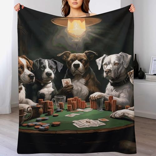 Couverture flanelle imprimé chiens poker : idée cadeau originale lit canapé