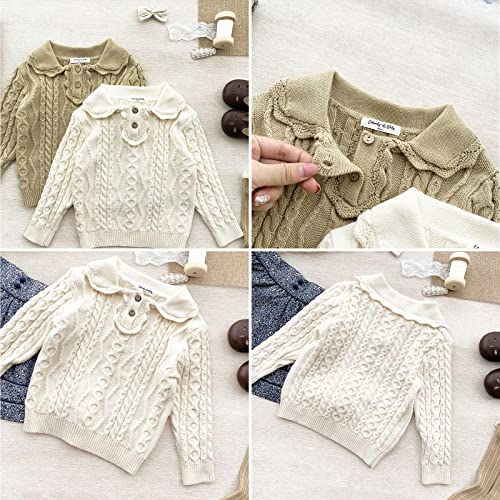 Curipeer Baby Girls Cable Knitted Pullover Sweater Thick Solid Outwear Sweater For Autumn And Winter White 6T #TOP2