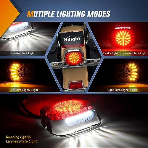 Image of Nilight LED Tail Light Motorcycle Brake Turn Signal Driving License Plate Rear Lights Smoked Plug and Play for Harley Davidson Dyna Sportster 883 1200 Road King Glide Electra Heritage