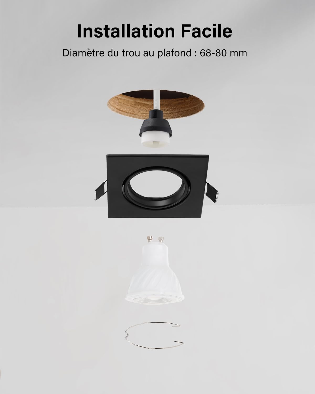 Anneau Spot Encastrable Carré – Aluminium Noir – 100x100mm – GU10/MR16